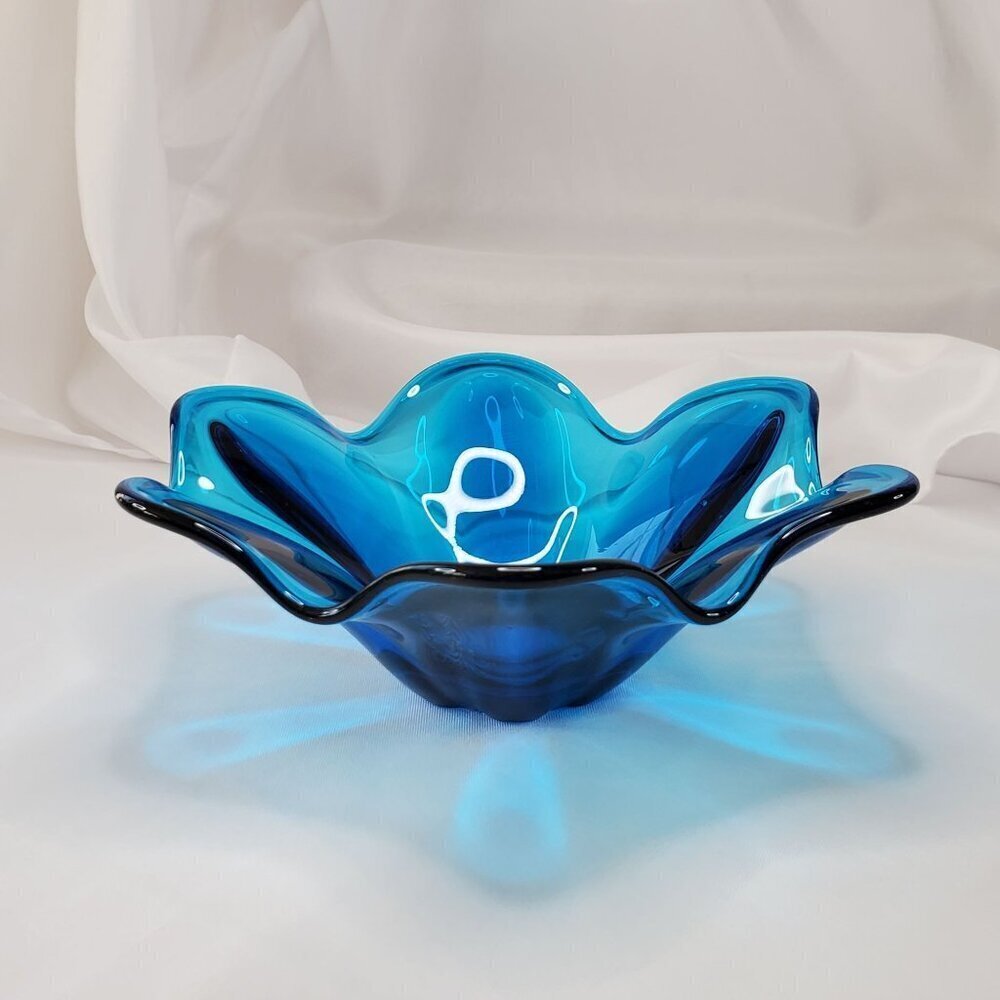 VTG Bluenique Viking Six Petal Aqua Blue Candy Dish Bowl Flower Shaped 1970s MCM - Picture 14 of 14